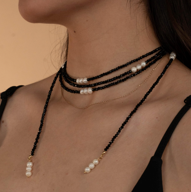 Corbatin 3 perlas negro