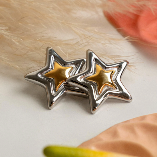 Aretes estrellita doble bi color