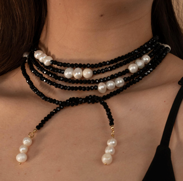 Corbatin 3 perlas negro