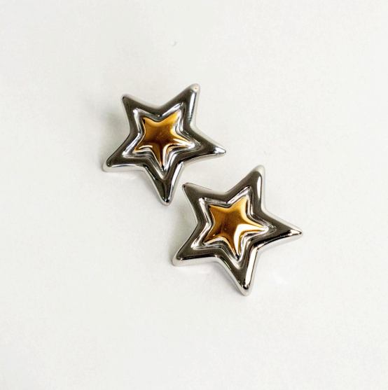 Aretes estrellita doble bi color