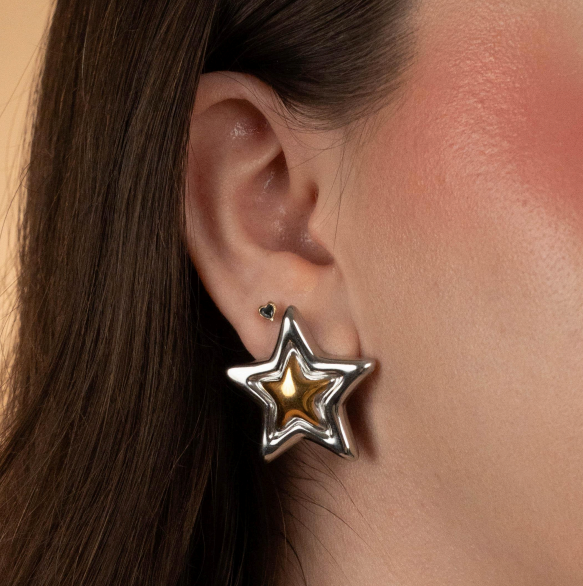 Aretes estrellita doble bi color